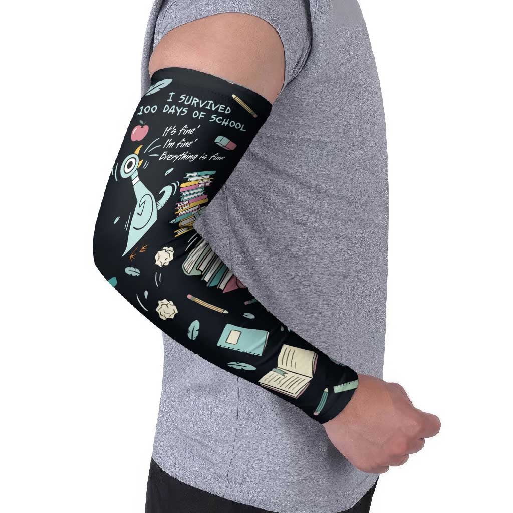 I Survived 100 Days of School Arm Sleeves Funny Pigeon 100th Day Teacher