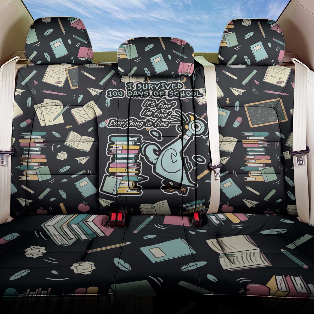 I Survived 100 Days of School Back Car Seat Cover Funny Pigeon 100th Day Teacher