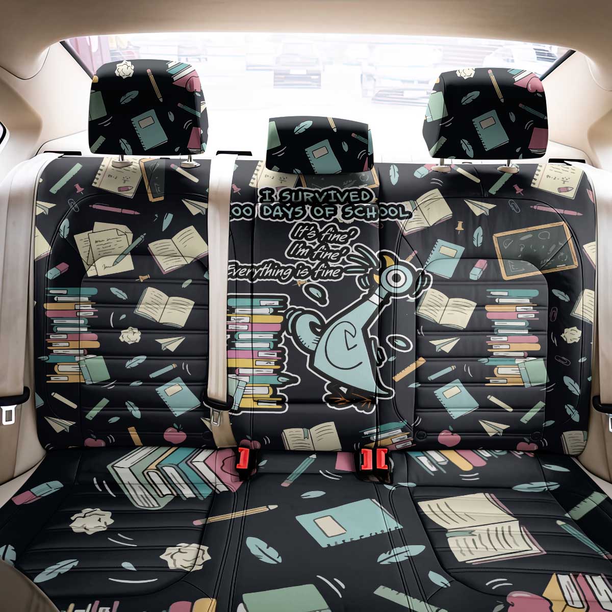 I Survived 100 Days of School Back Car Seat Cover Funny Pigeon 100th Day Teacher