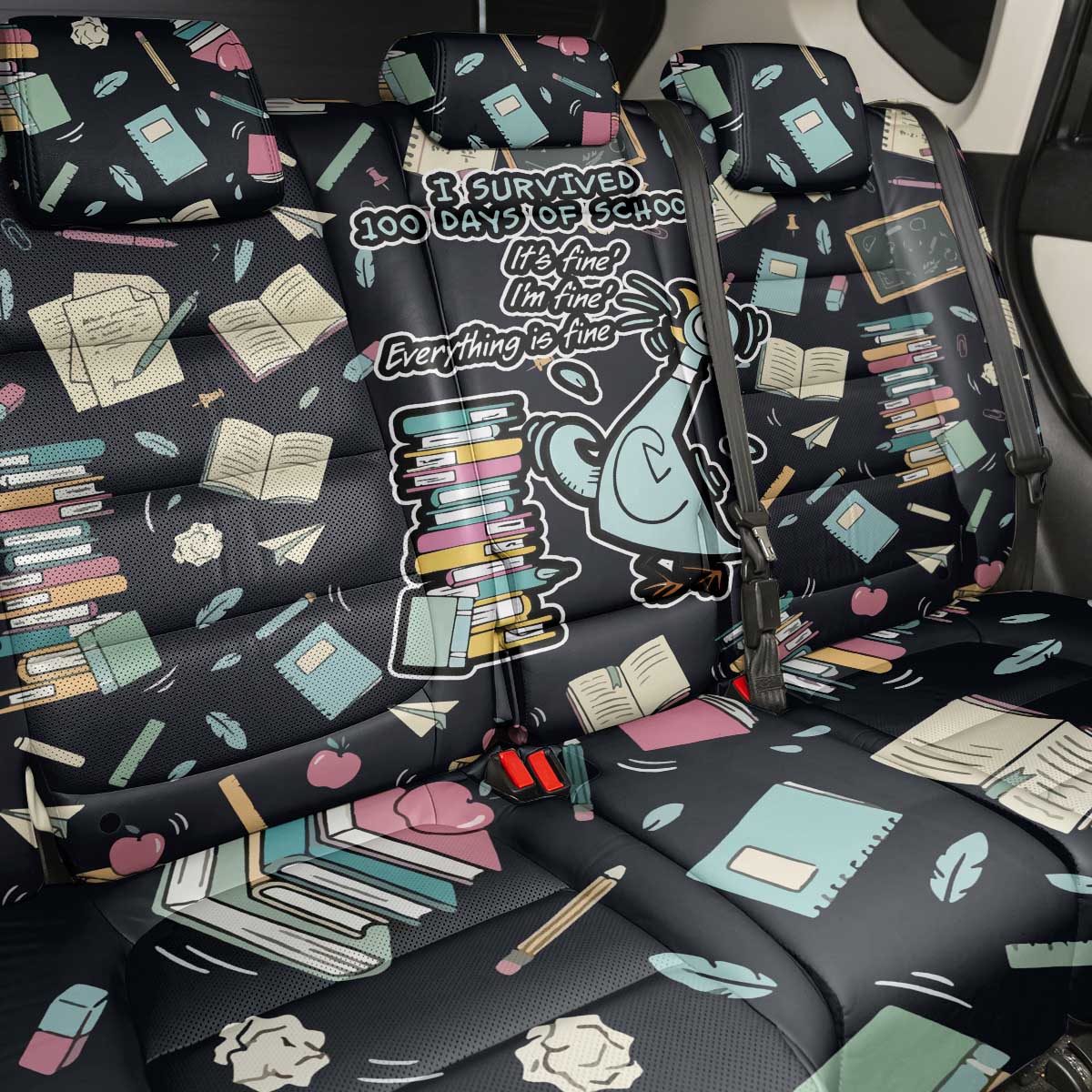 I Survived 100 Days of School Back Car Seat Cover Funny Pigeon 100th Day Teacher