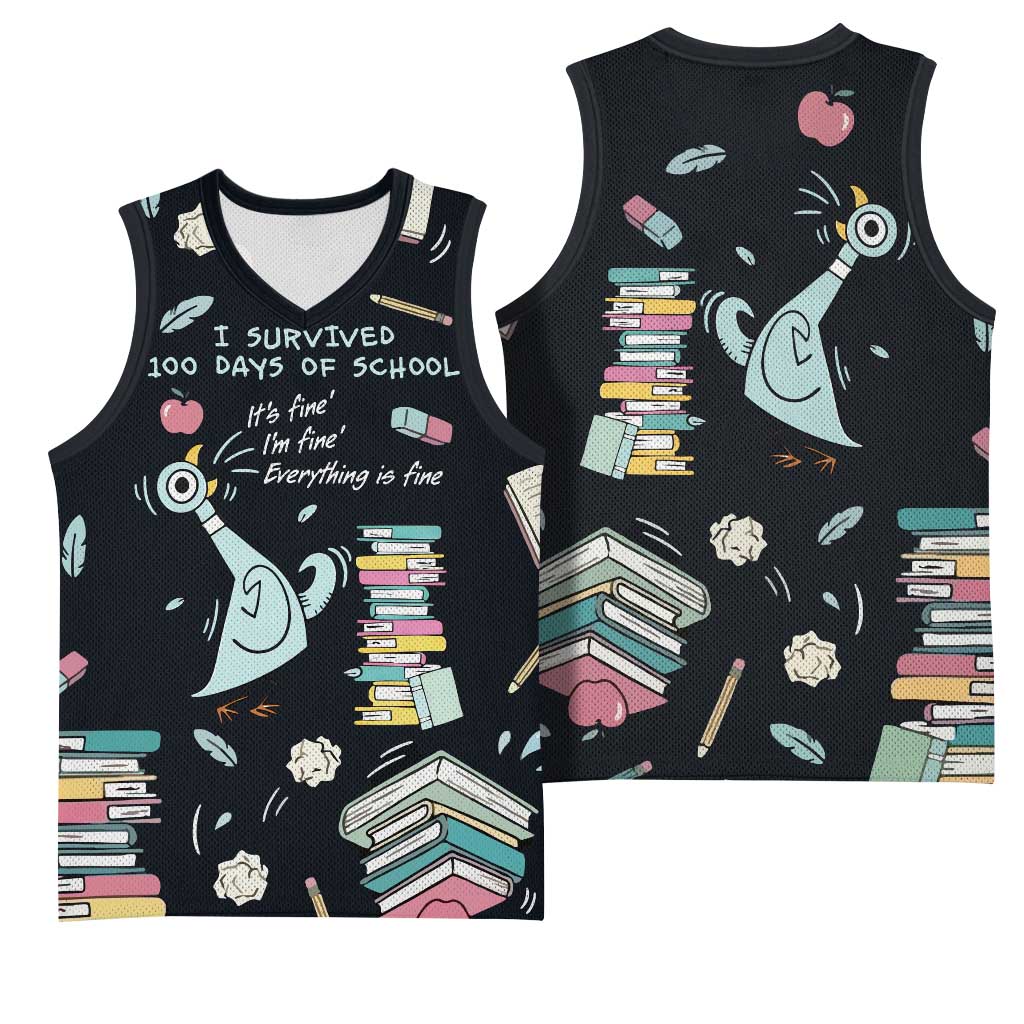 I Survived 100 Days of School Basketball Jersey Funny Pigeon 100th Day Teacher