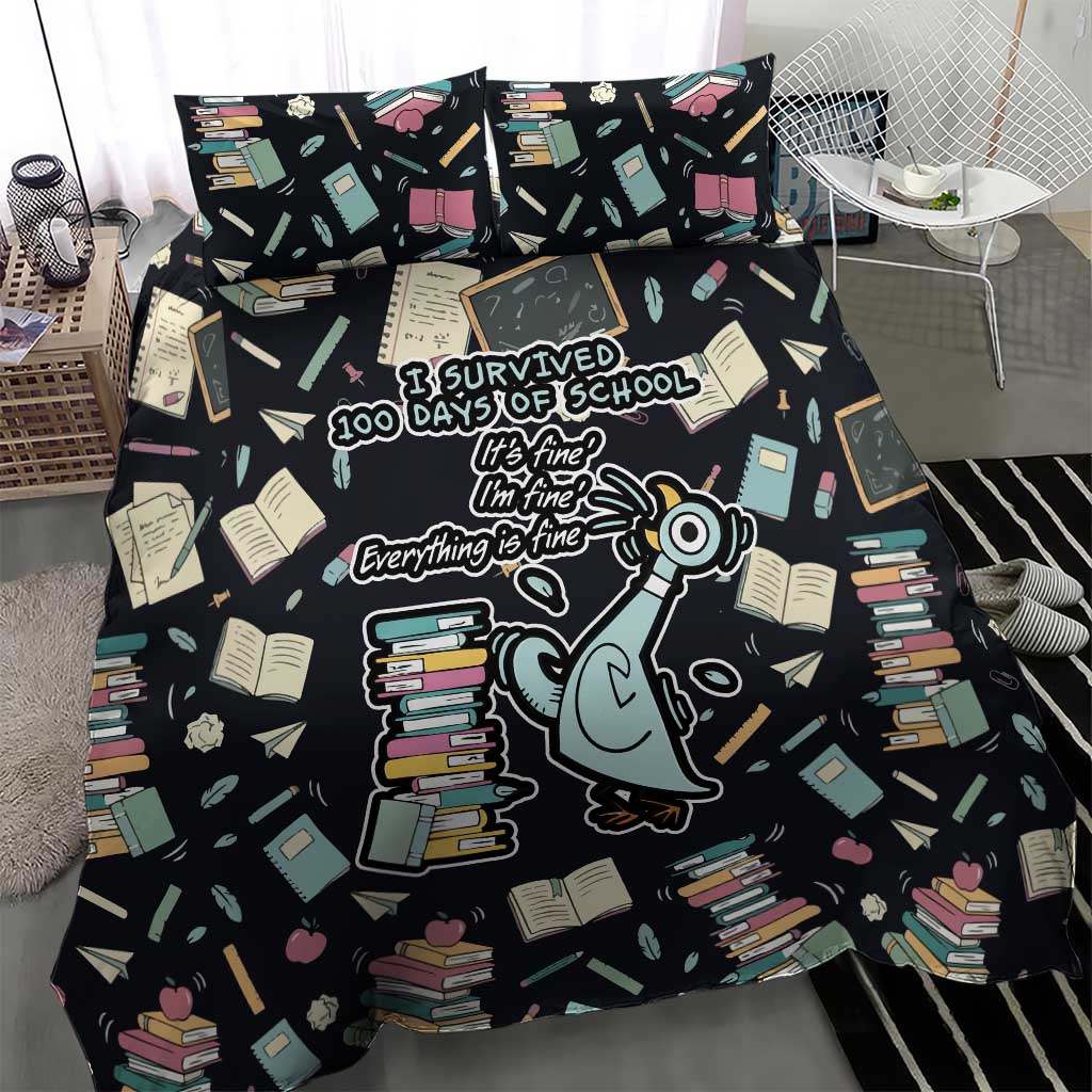 I Survived 100 Days of School Bedding Set Funny Pigeon 100th Day Teacher