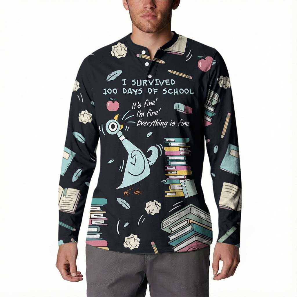 I Survived 100 Days of School Button Sweatshirt Funny Pigeon 100th Day Teacher