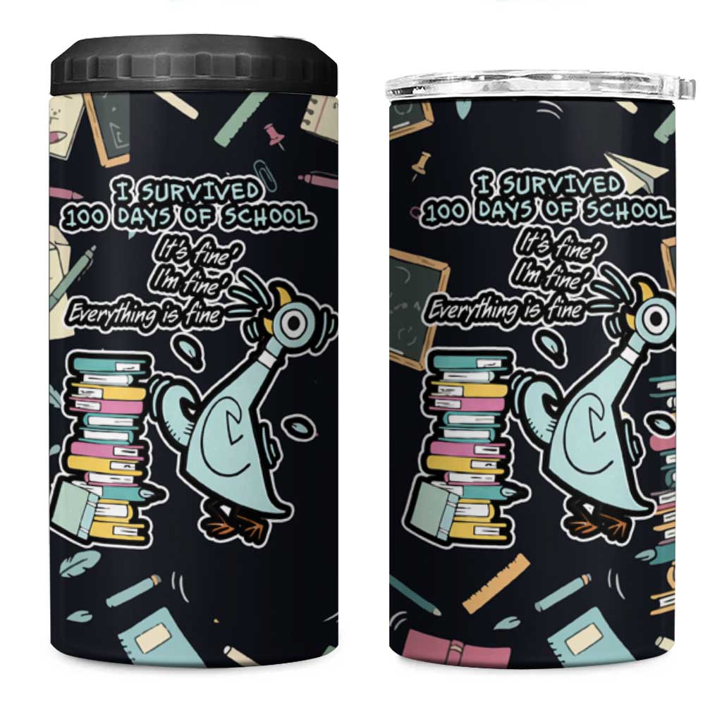 I Survived 100 Days of School 4 in 1 Can Cooler Tumbler Funny Pigeon 100th Day Teacher
