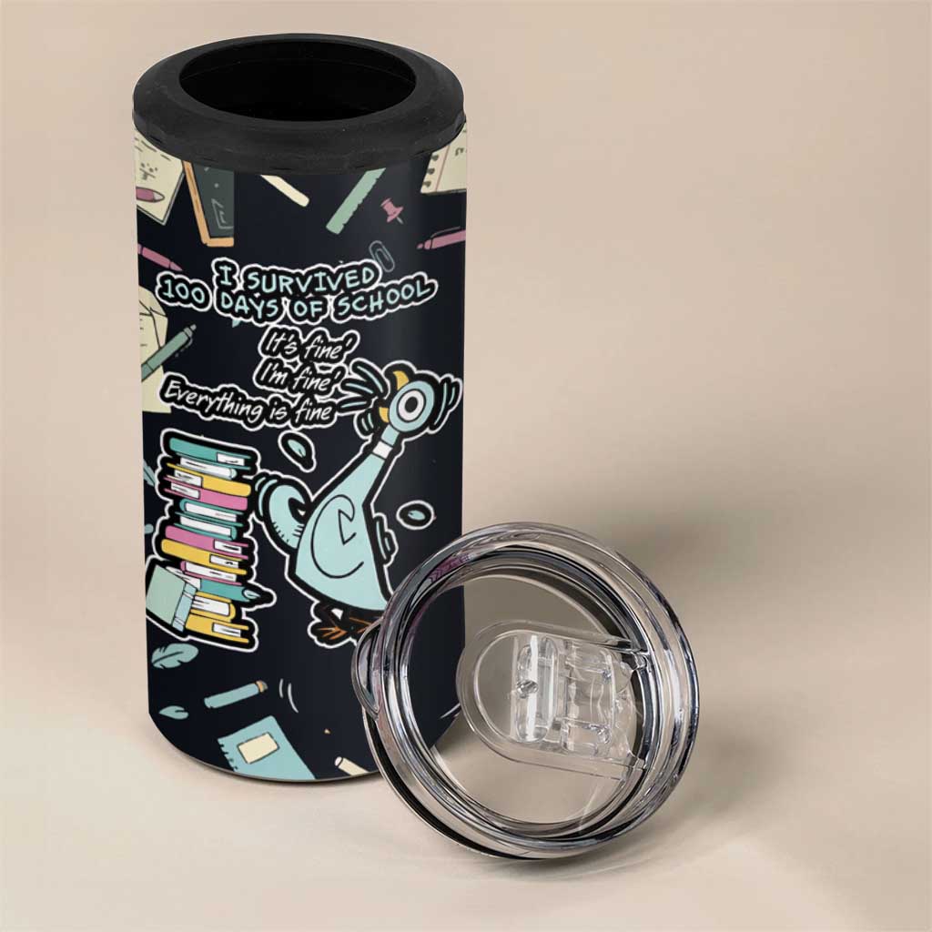 I Survived 100 Days of School 4 in 1 Can Cooler Tumbler Funny Pigeon 100th Day Teacher