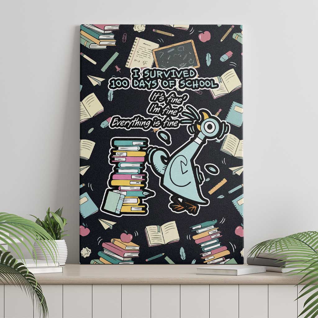I Survived 100 Days of School Canvas Wall Art Funny Pigeon 100th Day Teacher