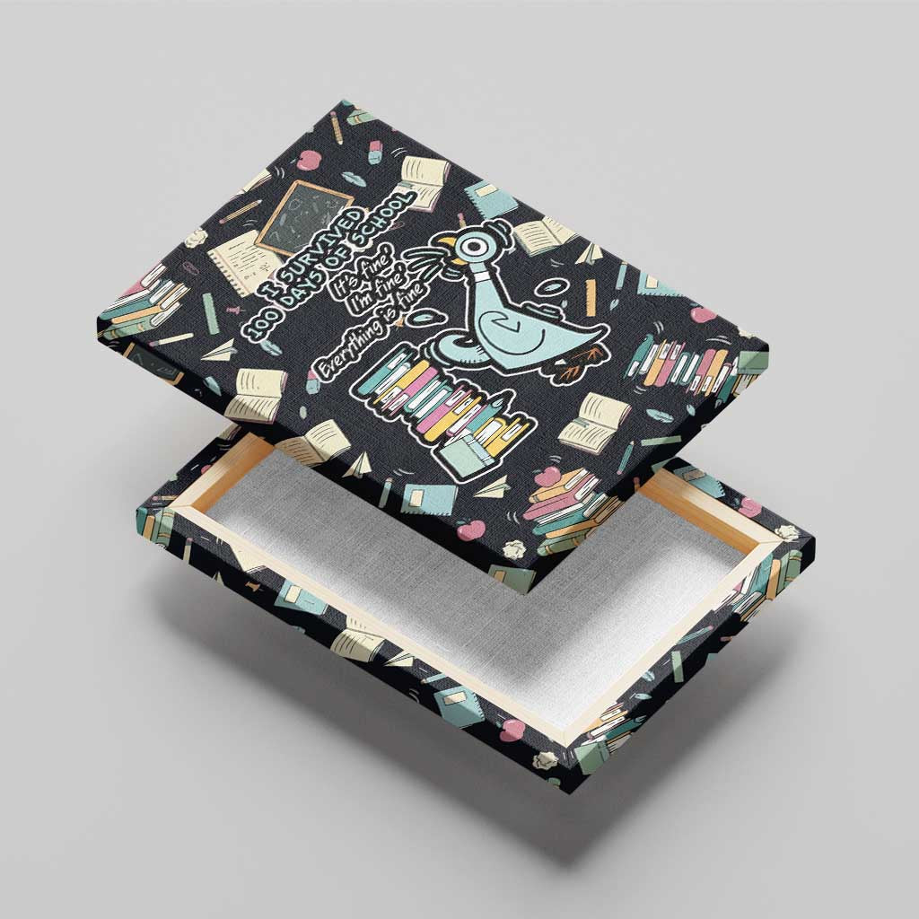 I Survived 100 Days of School Canvas Wall Art Funny Pigeon 100th Day Teacher