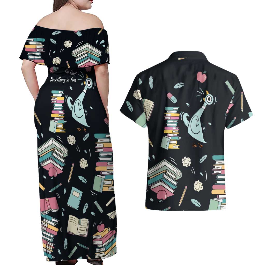 I Survived 100 Days of School Couples Matching Off Shoulder Maxi Dress and Hawaiian Shirt Funny Pigeon 100th Day Teacher