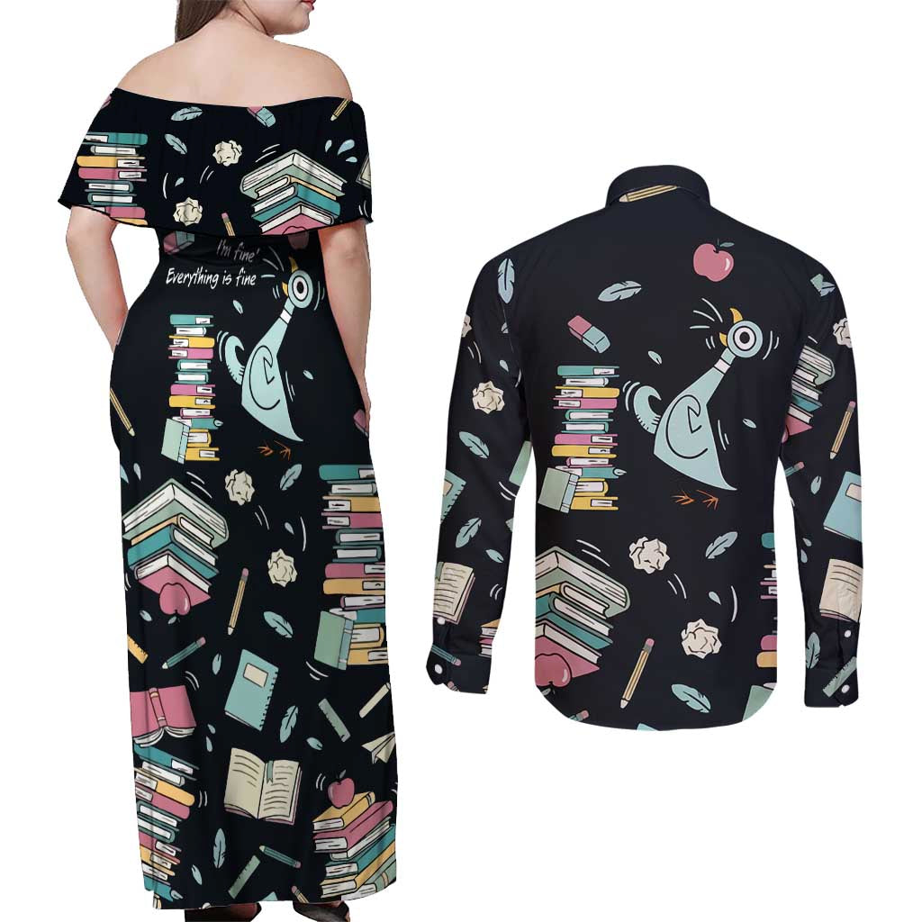 I Survived 100 Days of School Couples Matching Off Shoulder Maxi Dress and Long Sleeve Button Shirt Funny Pigeon 100th Day Teacher
