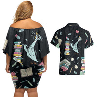 I Survived 100 Days of School Couples Matching Off Shoulder Short Dress and Hawaiian Shirt Funny Pigeon 100th Day Teacher
