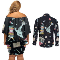 I Survived 100 Days of School Couples Matching Off Shoulder Short Dress and Long Sleeve Button Shirt Funny Pigeon 100th Day Teacher