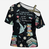I Survived 100 Days of School Cross Shoulder Shirt Funny Pigeon 100th Day Teacher