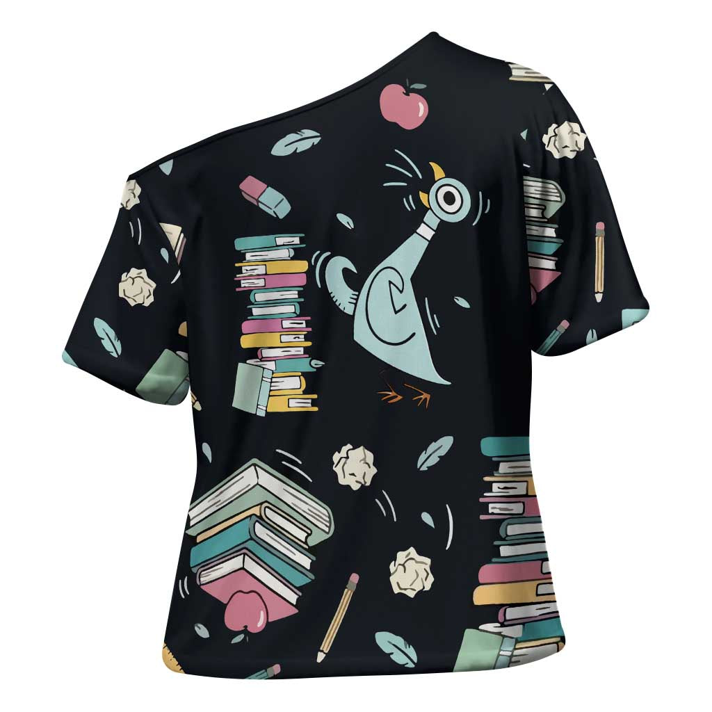 I Survived 100 Days of School Cross Shoulder Shirt Funny Pigeon 100th Day Teacher