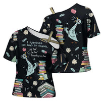I Survived 100 Days of School Cross Shoulder Shirt Funny Pigeon 100th Day Teacher