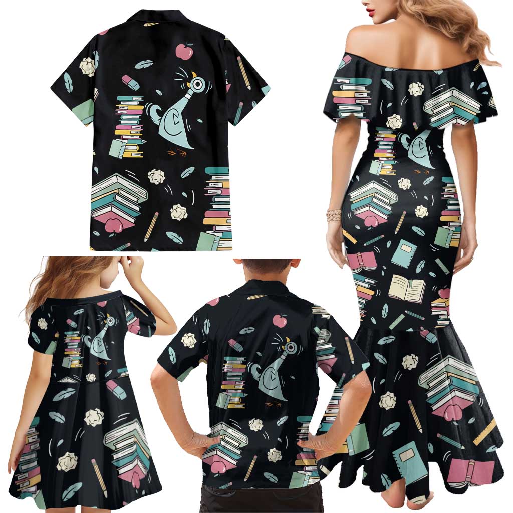 I Survived 100 Days of School Family Matching Mermaid Dress and Hawaiian Shirt Funny Pigeon 100th Day Teacher