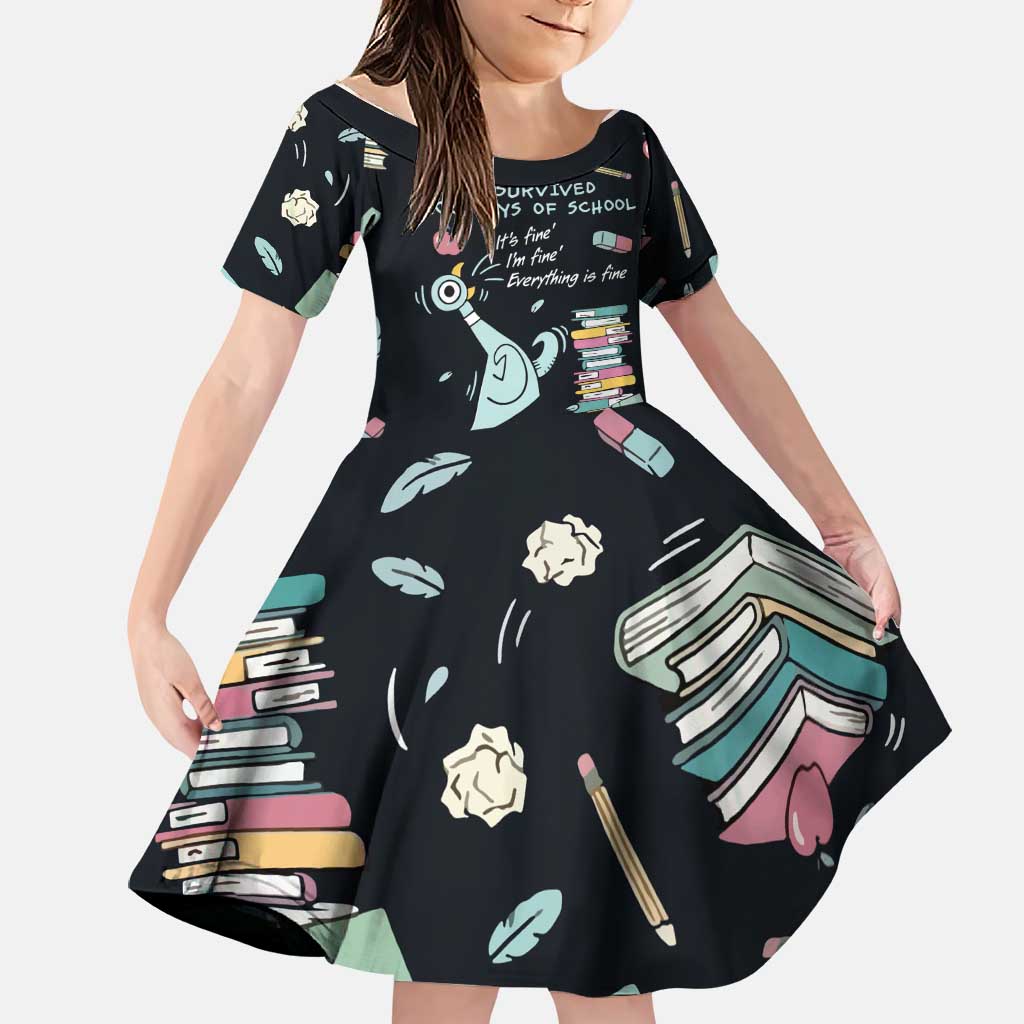 I Survived 100 Days of School Family Matching Off The Shoulder Long Sleeve Dress and Hawaiian Shirt Funny Pigeon 100th Day Teacher