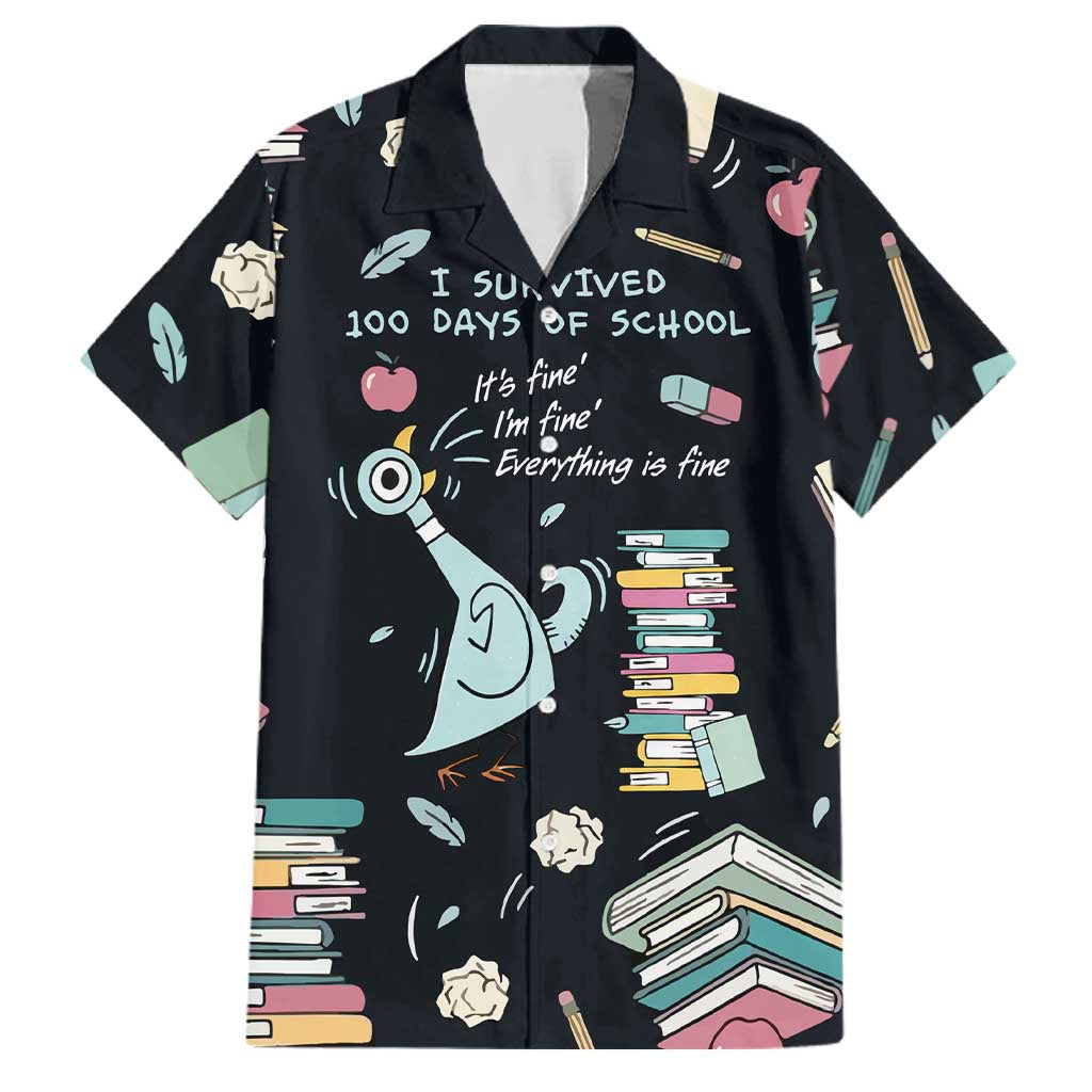 I Survived 100 Days of School Family Matching Off The Shoulder Long Sleeve Dress and Hawaiian Shirt Funny Pigeon 100th Day Teacher