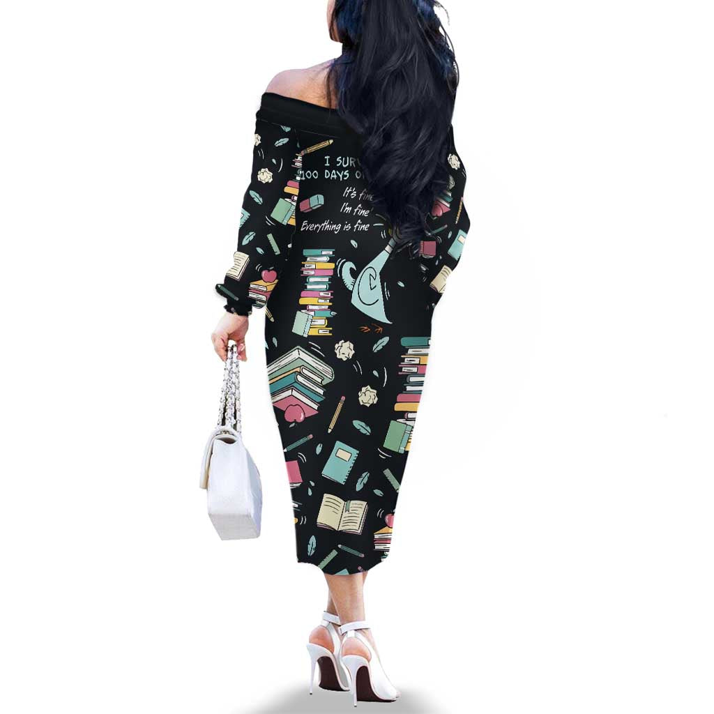 I Survived 100 Days of School Family Matching Off The Shoulder Long Sleeve Dress and Hawaiian Shirt Funny Pigeon 100th Day Teacher