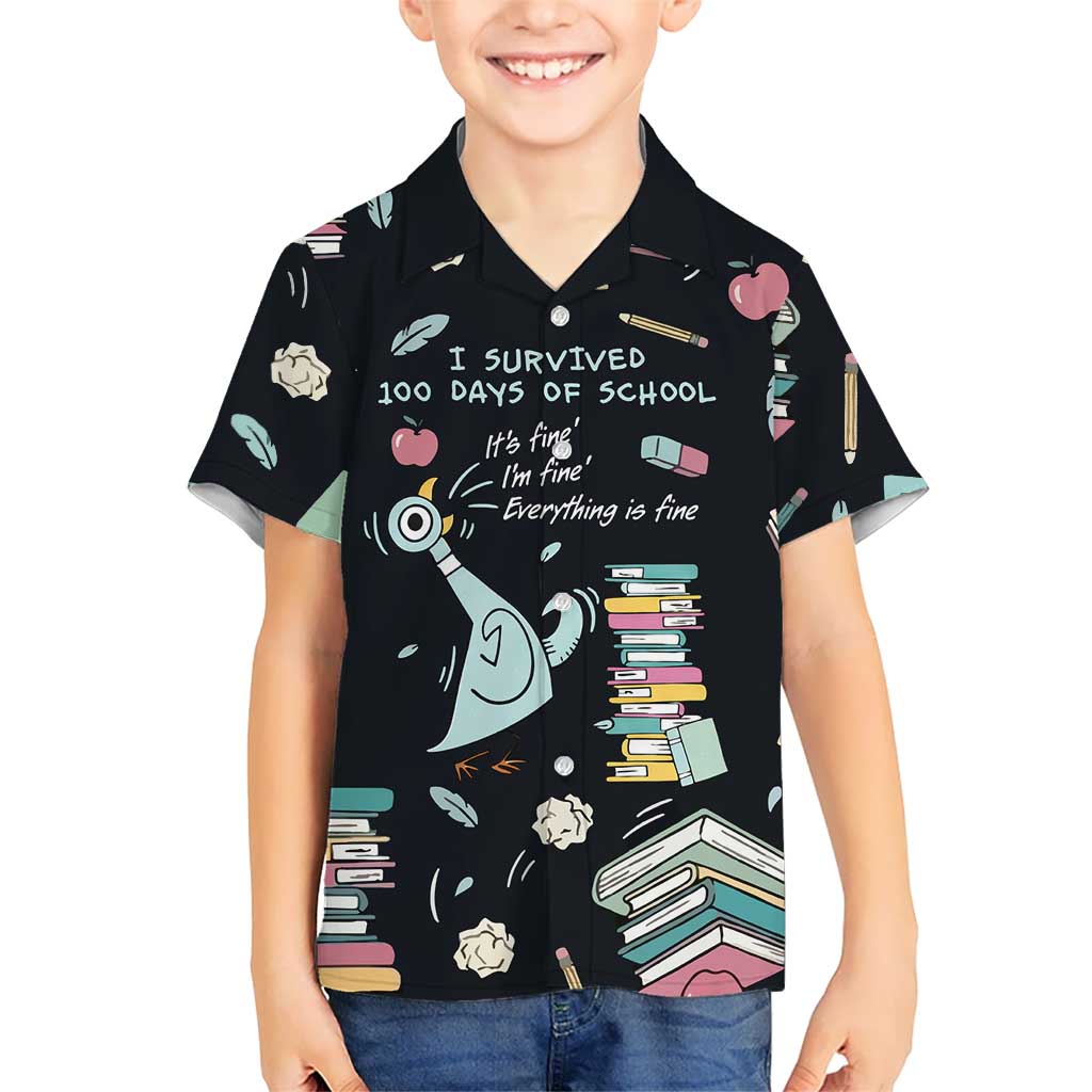I Survived 100 Days of School Family Matching Off The Shoulder Long Sleeve Dress and Hawaiian Shirt Funny Pigeon 100th Day Teacher