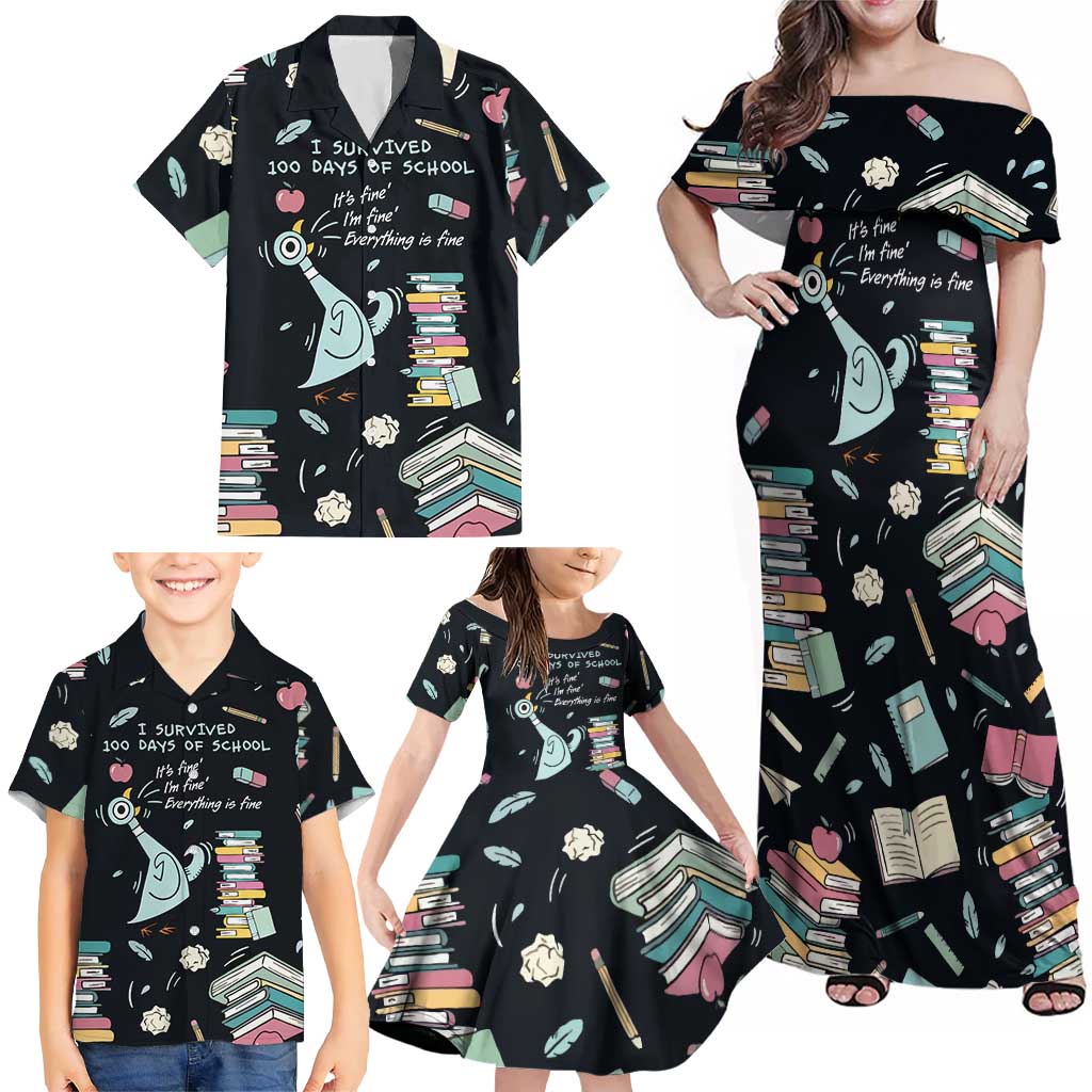 I Survived 100 Days of School Family Matching Off Shoulder Maxi Dress and Hawaiian Shirt Funny Pigeon 100th Day Teacher