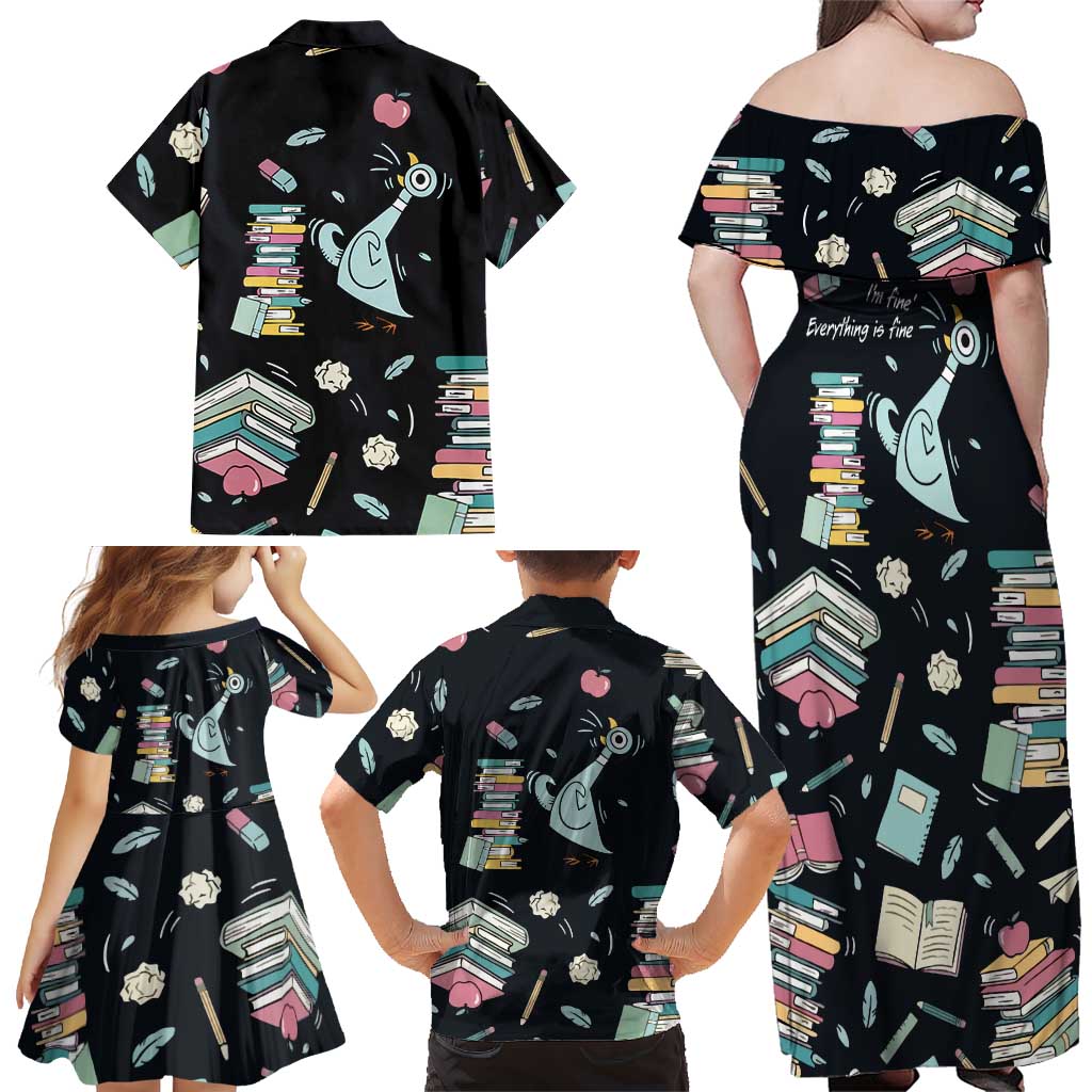 I Survived 100 Days of School Family Matching Off Shoulder Maxi Dress and Hawaiian Shirt Funny Pigeon 100th Day Teacher