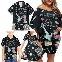 I Survived 100 Days of School Family Matching Off Shoulder Short Dress and Hawaiian Shirt Funny Pigeon 100th Day Teacher