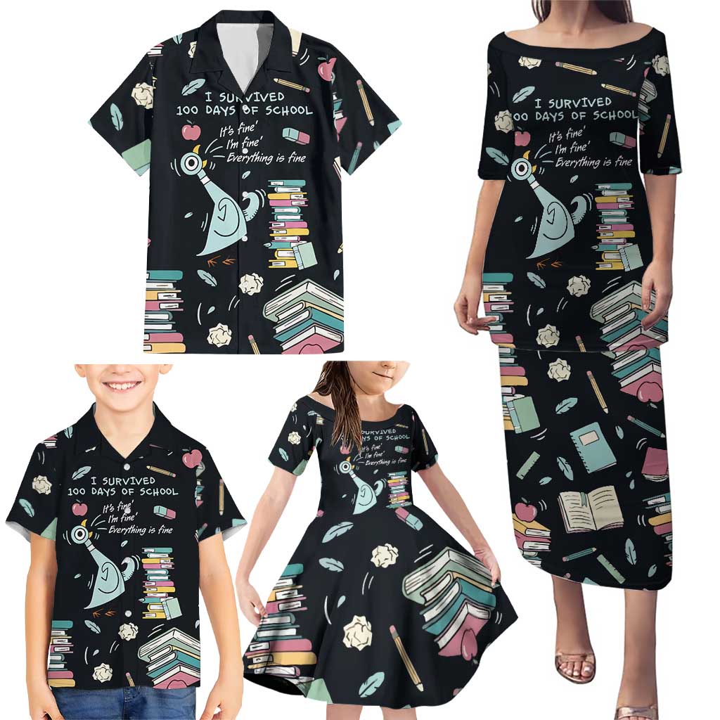 I Survived 100 Days of School Family Matching Puletasi and Hawaiian Shirt Funny Pigeon 100th Day Teacher