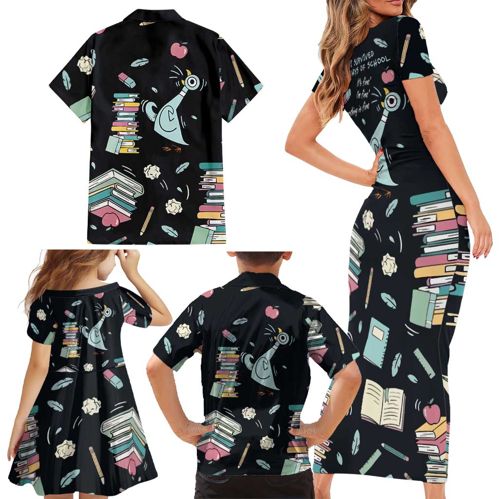 I Survived 100 Days of School Family Matching Short Sleeve Bodycon Dress and Hawaiian Shirt Funny Pigeon 100th Day Teacher