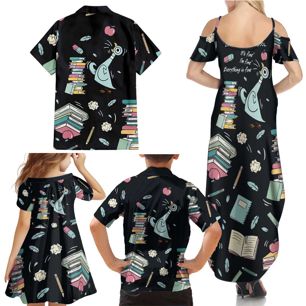 I Survived 100 Days of School Family Matching Summer Maxi Dress and Hawaiian Shirt Funny Pigeon 100th Day Teacher