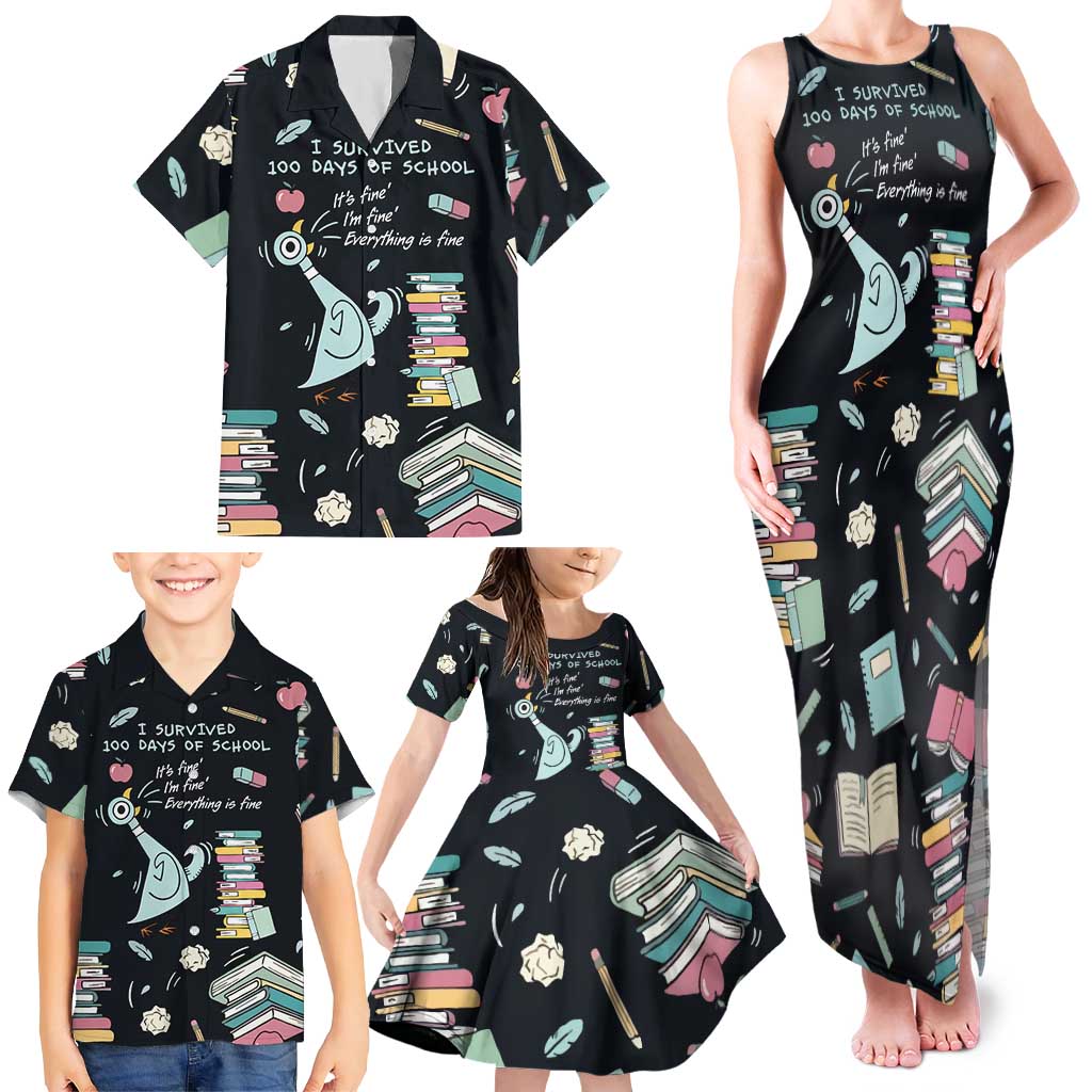 I Survived 100 Days of School Family Matching Tank Maxi Dress and Hawaiian Shirt Funny Pigeon 100th Day Teacher