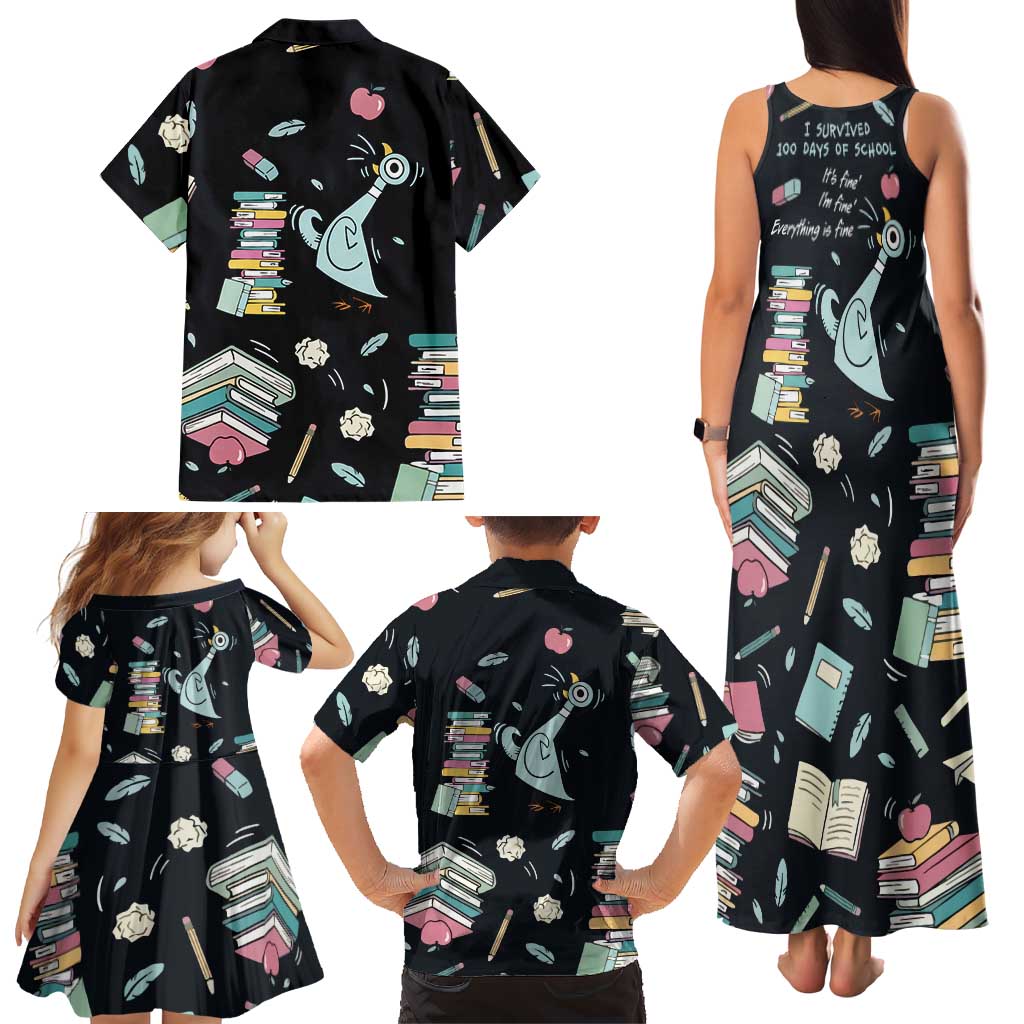 I Survived 100 Days of School Family Matching Tank Maxi Dress and Hawaiian Shirt Funny Pigeon 100th Day Teacher