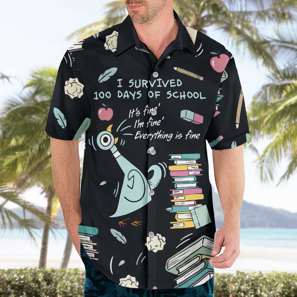 I Survived 100 Days of School Hawaiian Shirt Funny Pigeon 100th Day Teacher