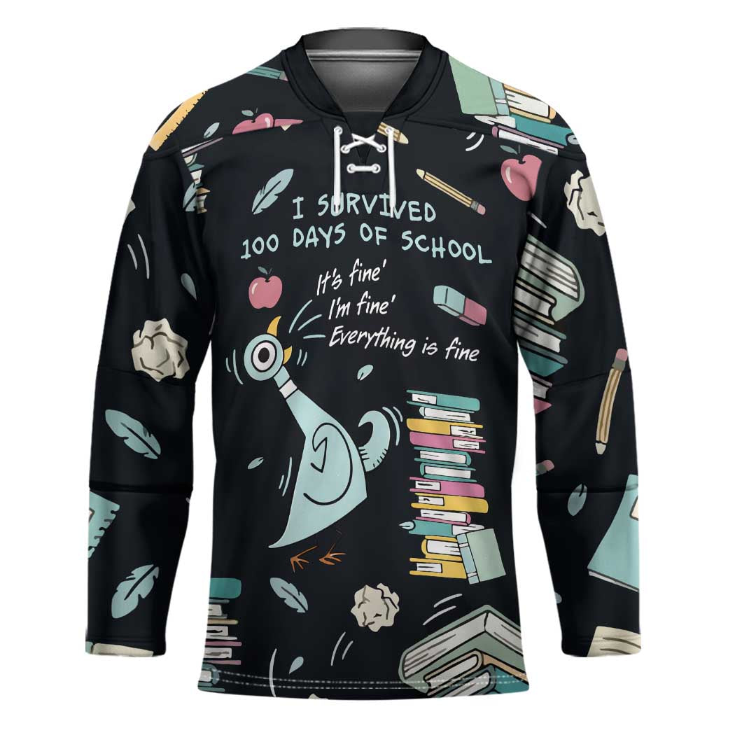 I Survived 100 Days of School Hockey Jersey Funny Pigeon 100th Day Teacher