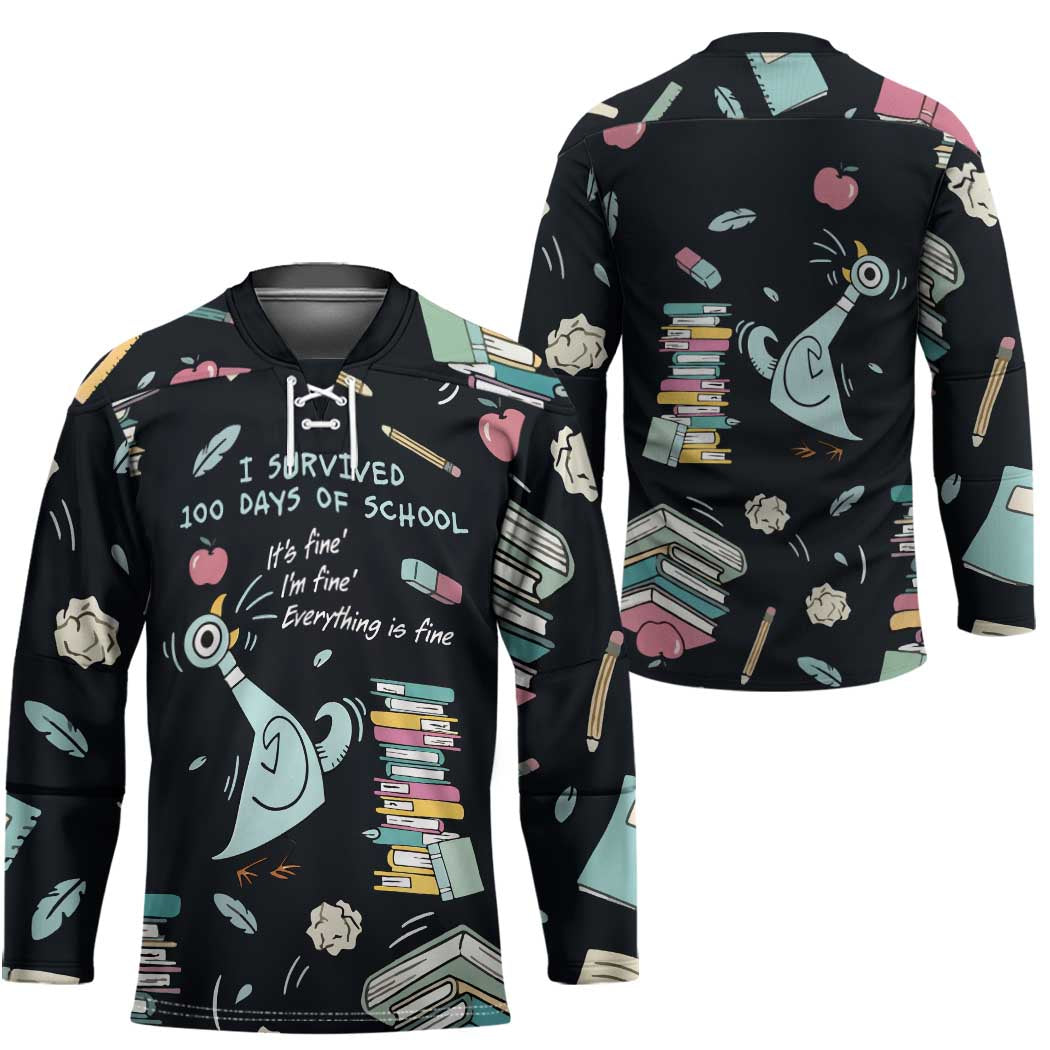 I Survived 100 Days of School Hockey Jersey Funny Pigeon 100th Day Teacher