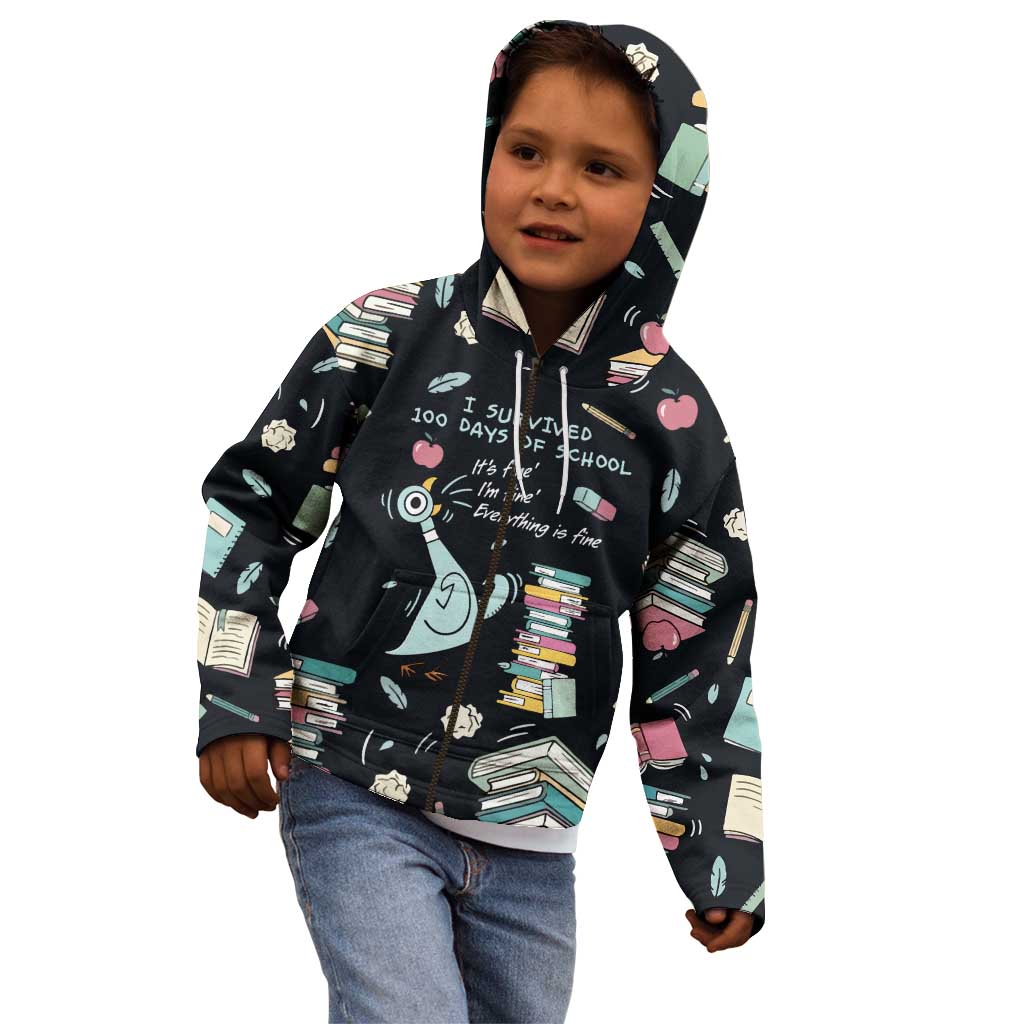 I Survived 100 Days of School Kid Hoodie Funny Pigeon 100th Day Teacher
