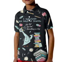 I Survived 100 Days of School Kid Polo Shirt Funny Pigeon 100th Day Teacher