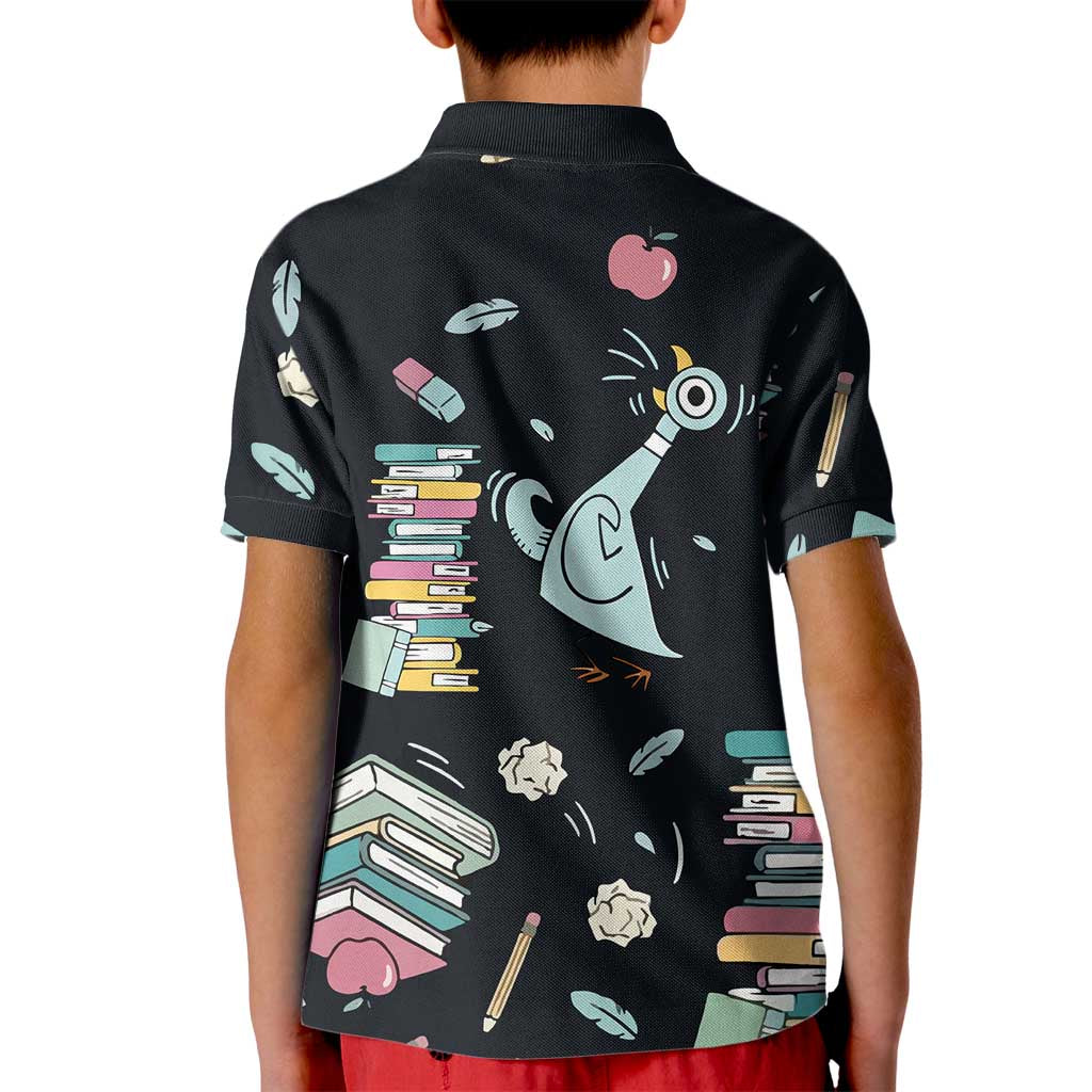 I Survived 100 Days of School Kid Polo Shirt Funny Pigeon 100th Day Teacher