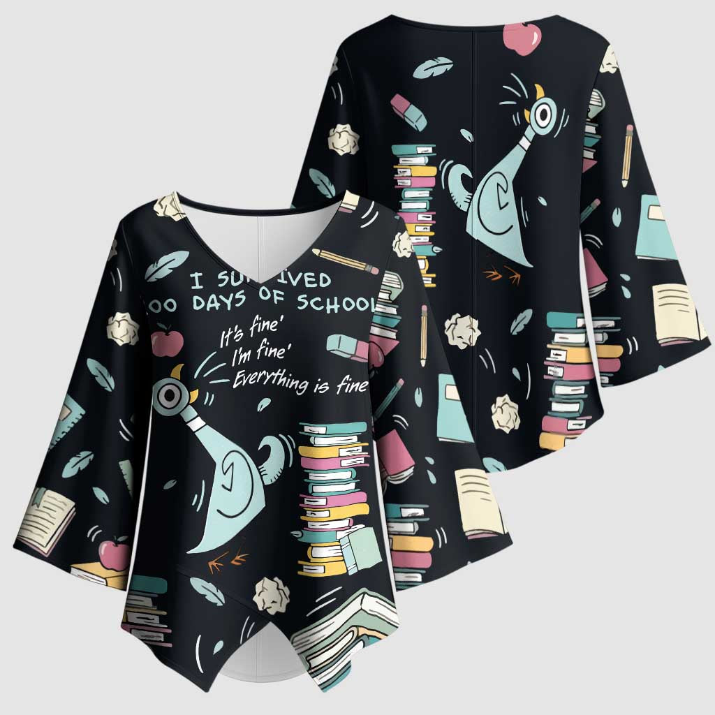 I Survived 100 Days of School Kimono Sleeve Blouse Funny Pigeon 100th Day Teacher