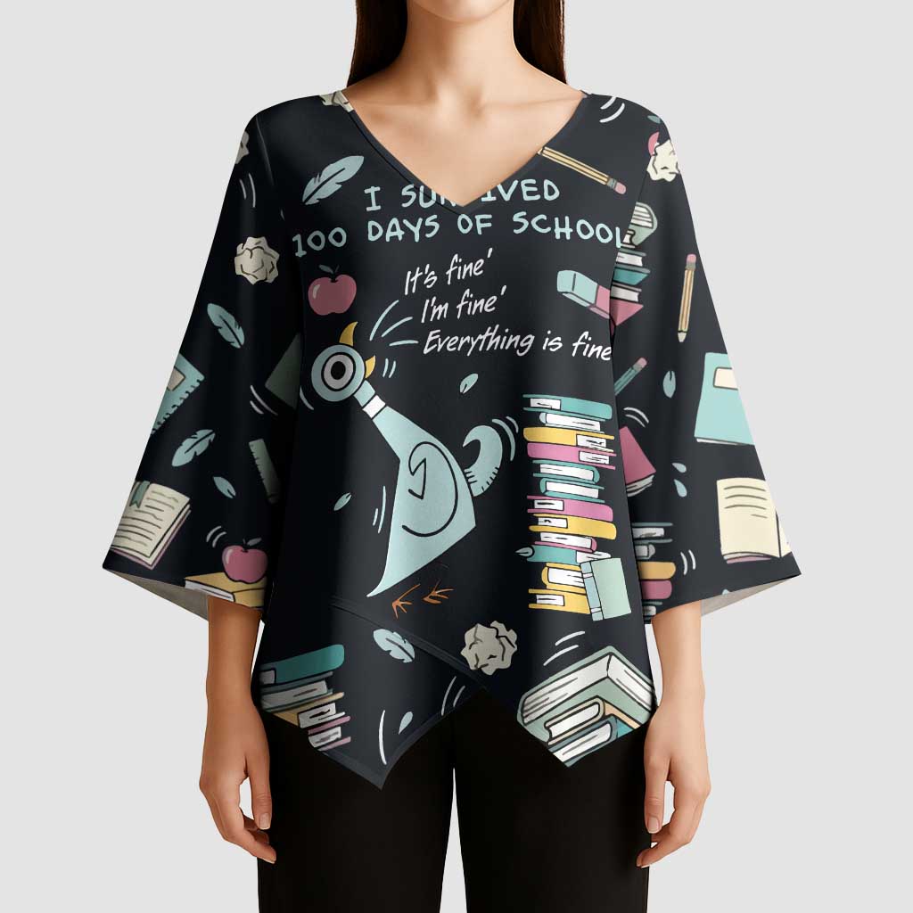 I Survived 100 Days of School Kimono Sleeve Blouse Funny Pigeon 100th Day Teacher