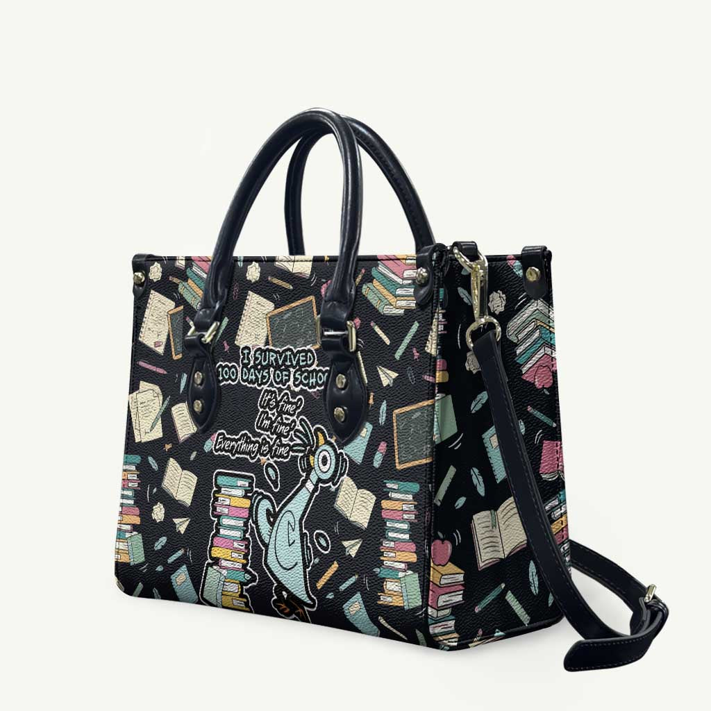 I Survived 100 Days of School Leather Bag Funny Pigeon 100th Day Teacher