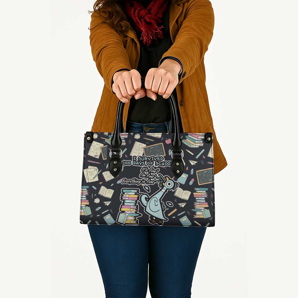 I Survived 100 Days of School Leather Bag Funny Pigeon 100th Day Teacher