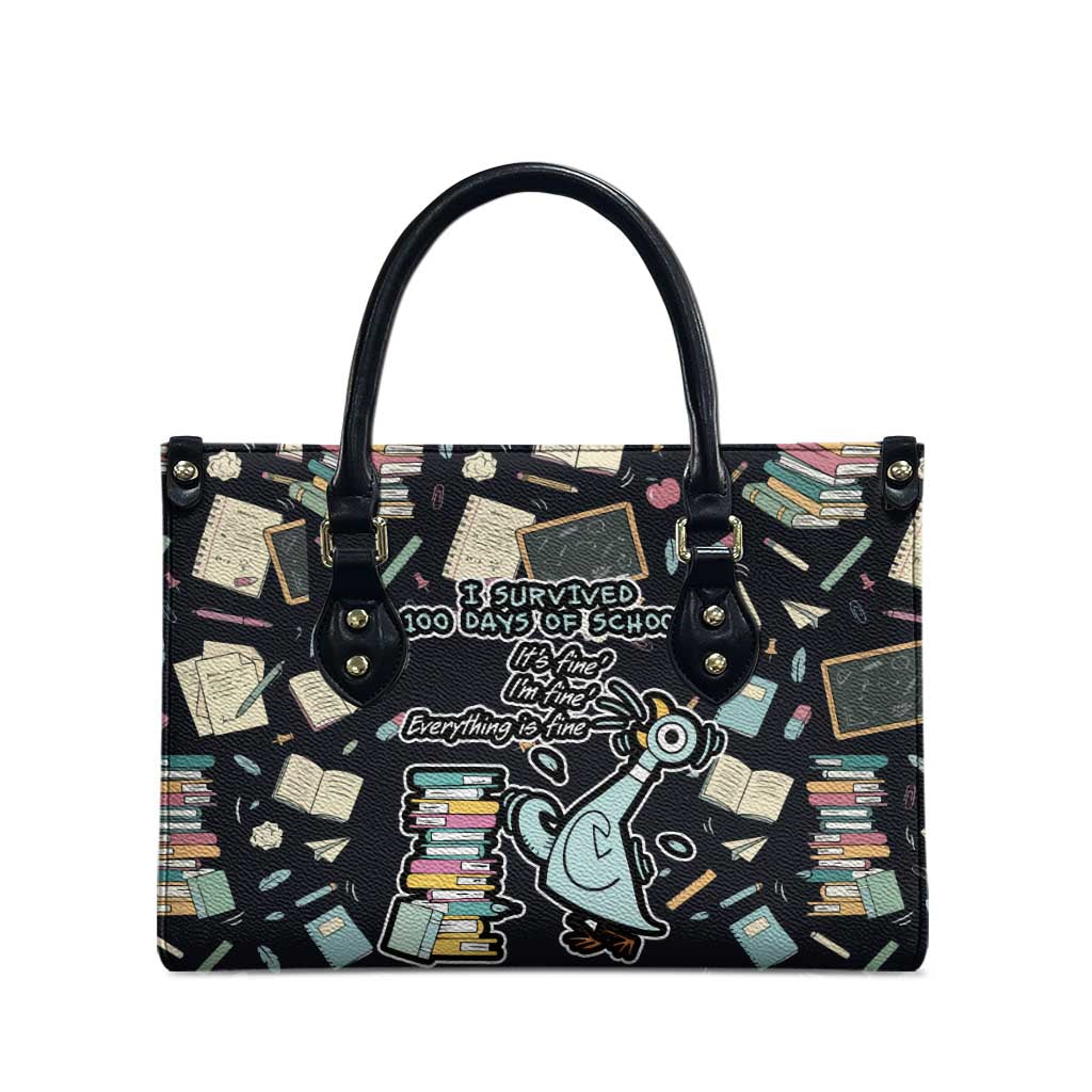 I Survived 100 Days of School Leather Bag Funny Pigeon 100th Day Teacher