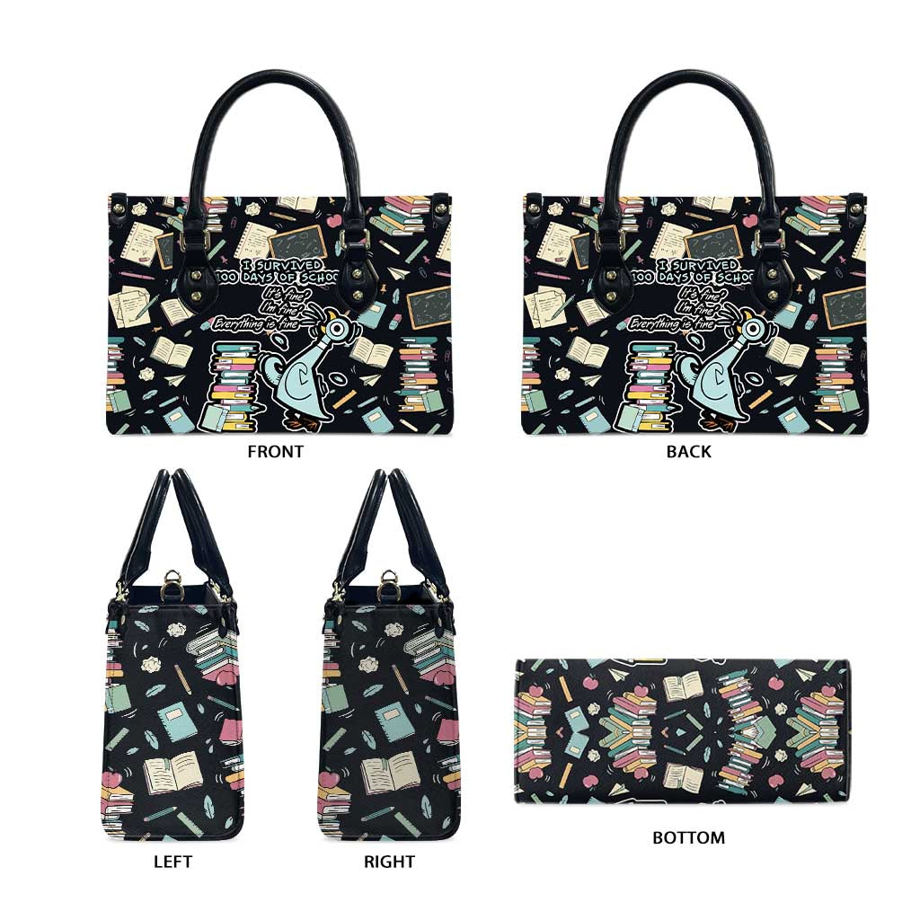 I Survived 100 Days of School Leather Bag Funny Pigeon 100th Day Teacher