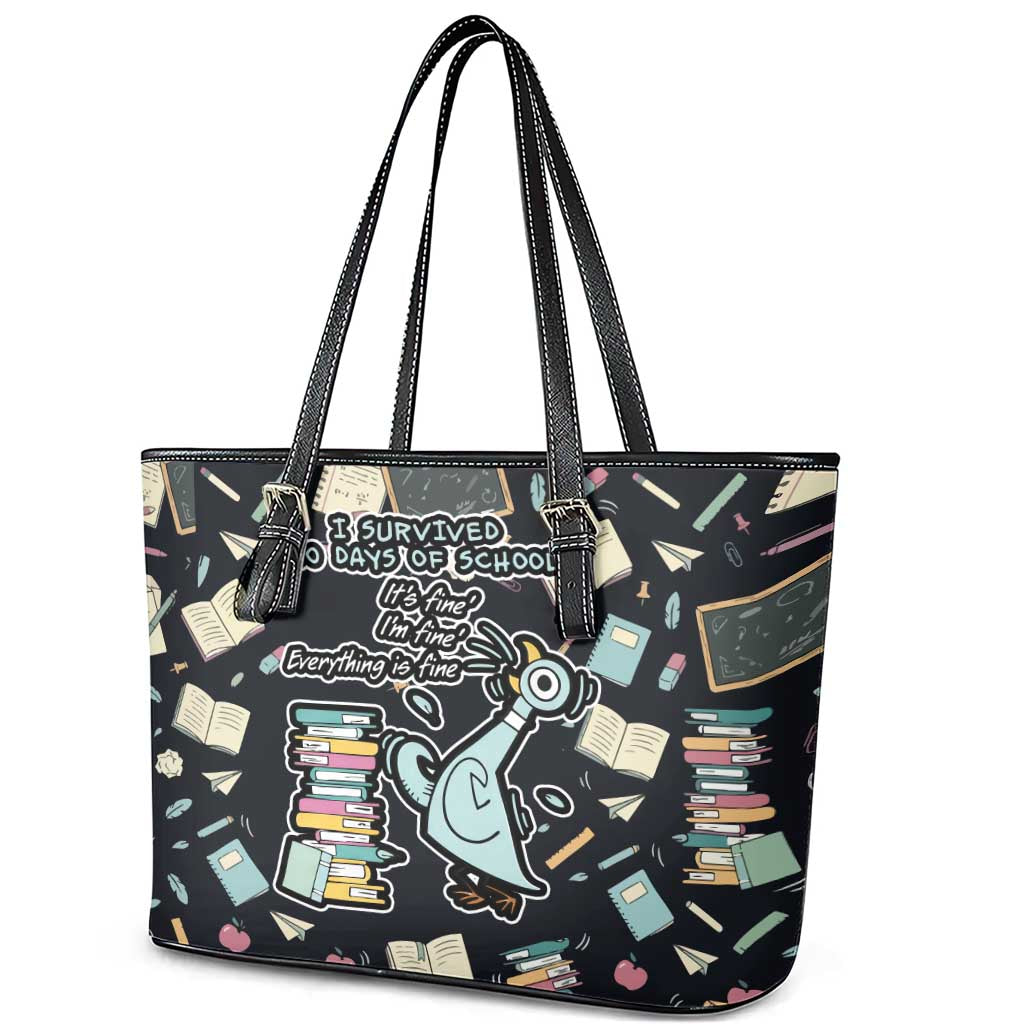 I Survived 100 Days of School Leather Tote Bag Funny Pigeon 100th Day Teacher