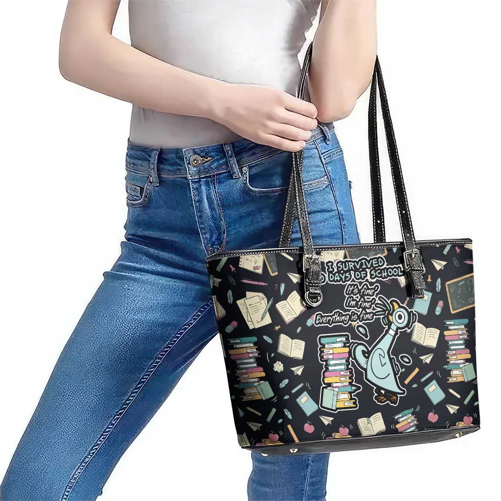 I Survived 100 Days of School Leather Tote Bag Funny Pigeon 100th Day Teacher