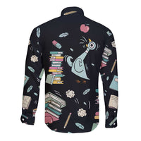 I Survived 100 Days of School Long Sleeve Button Shirt Funny Pigeon 100th Day Teacher