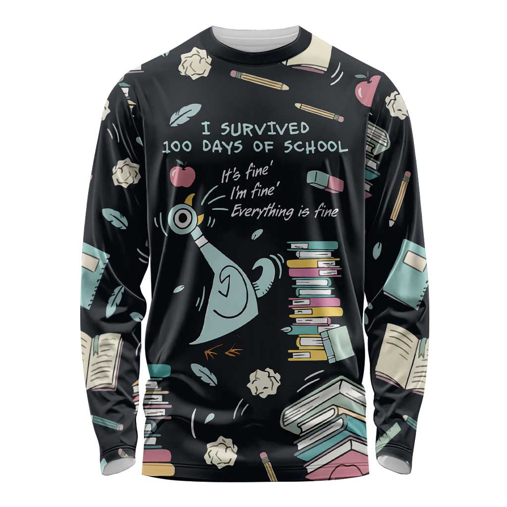 I Survived 100 Days of School Long Sleeve Shirt Funny Pigeon 100th Day Teacher