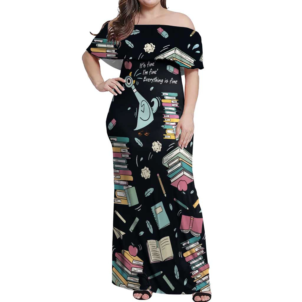 I Survived 100 Days of School Off Shoulder Maxi Dress Funny Pigeon 100th Day Teacher