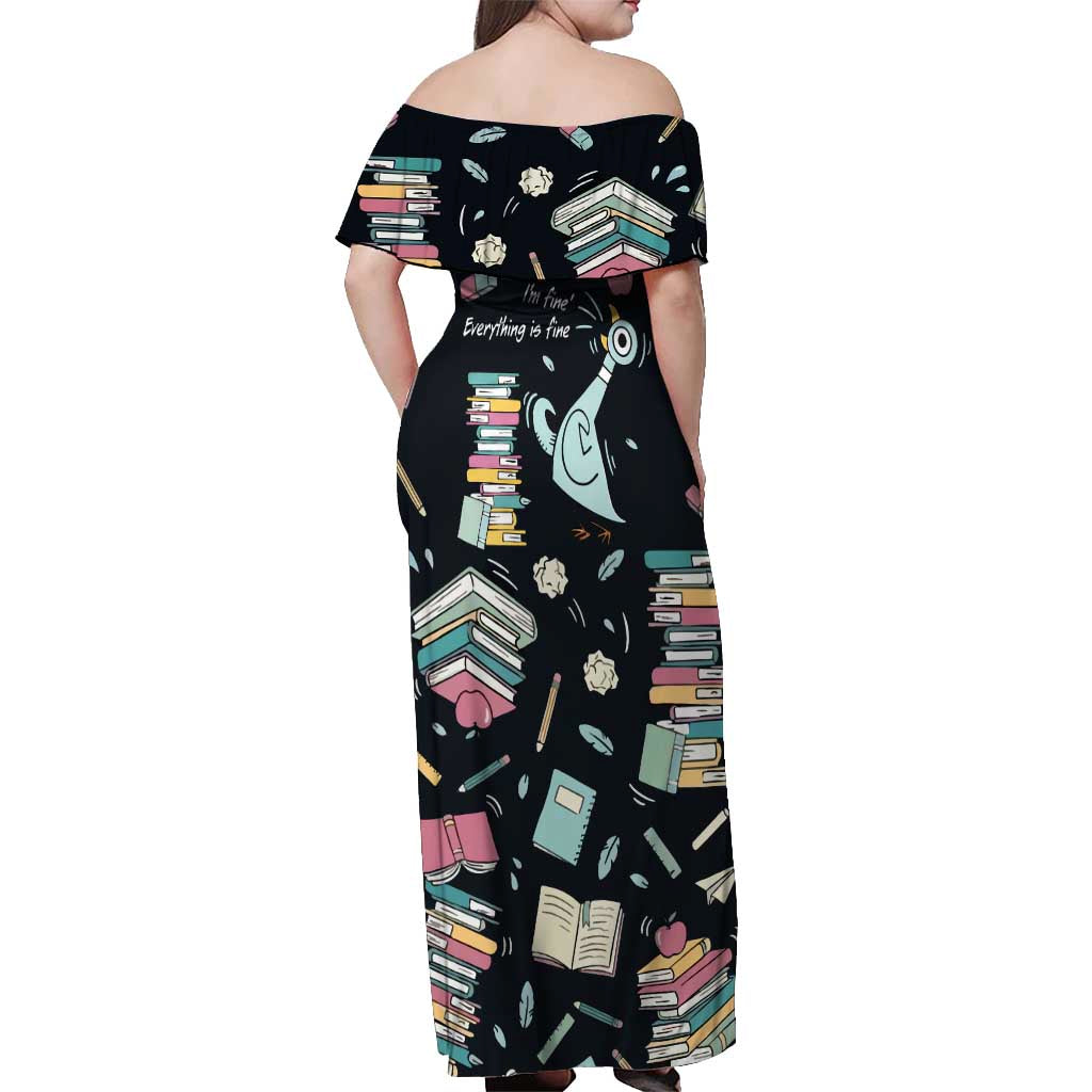 I Survived 100 Days of School Off Shoulder Maxi Dress Funny Pigeon 100th Day Teacher