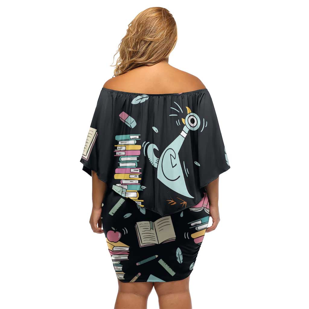 I Survived 100 Days of School Off Shoulder Short Dress Funny Pigeon 100th Day Teacher